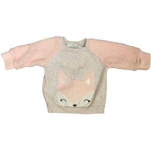 🌟3/$15🌟 Cozy Fox Sweatshirt Beige Pink Crewneck Faux Fur Sleeves Baby 6-9M